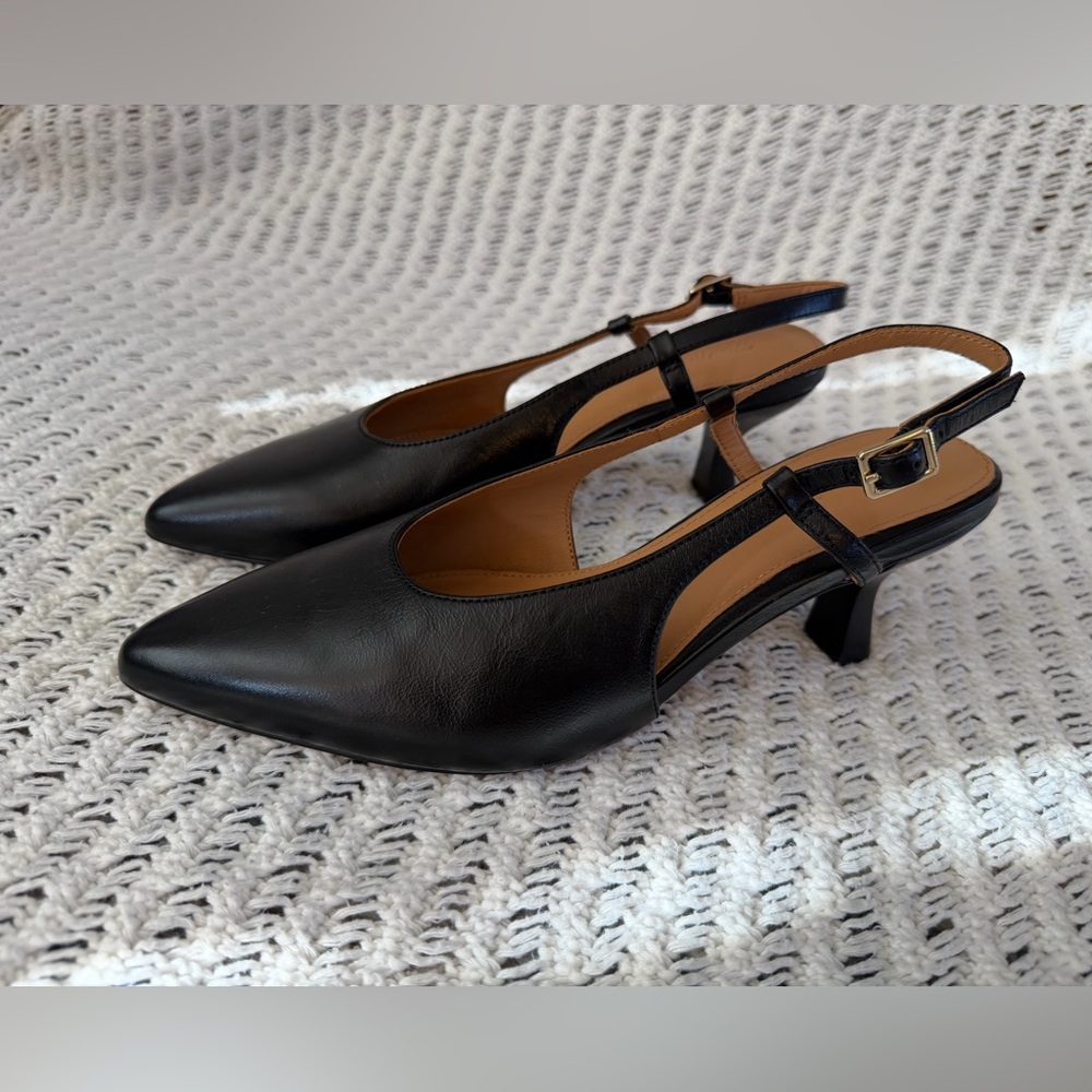 Madewell Black Pointed Toe Slingback Heels